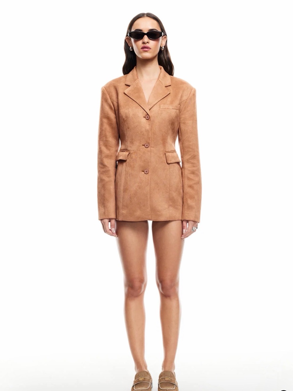 Lioness leo cinched waist XXS Suede Blazer Jacket in camel
